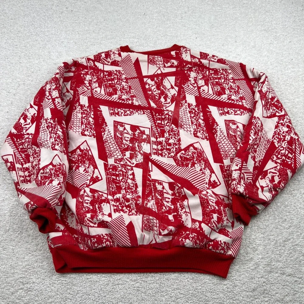 Vtg Crewneck Sweater XL‎ Box 1 Red White Abstract Graphic AOP 90s Streetwear Art